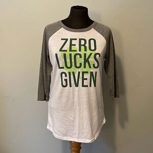 Modern Lux Women's Gray White "Zero Lucks Given" Baseball Tee